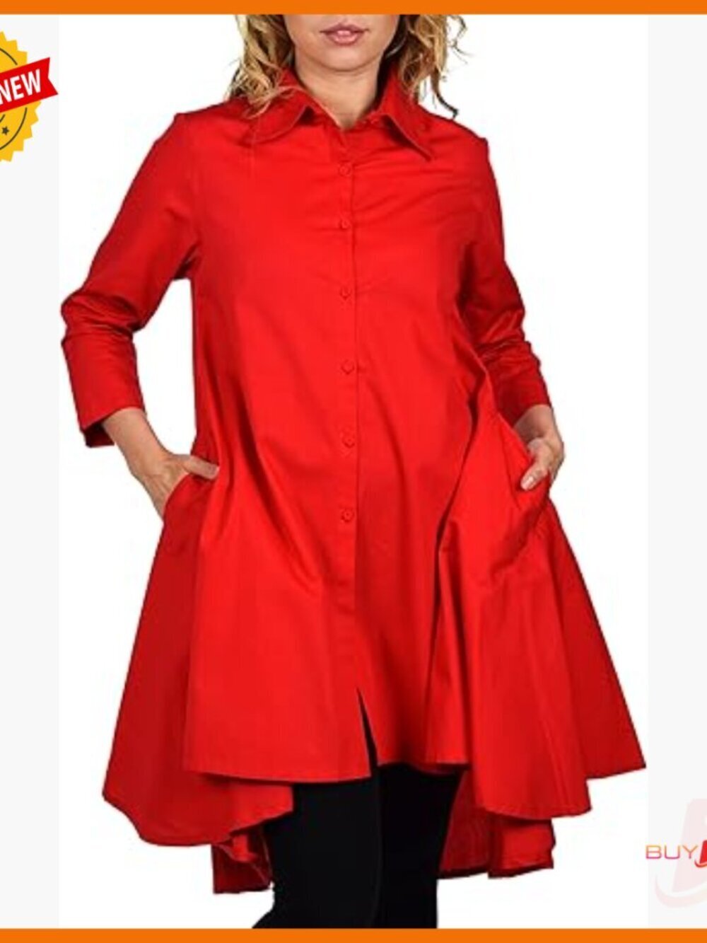 Hi Low Button Down A Line Swing Dress Shirt Top Regular Plus Sizes